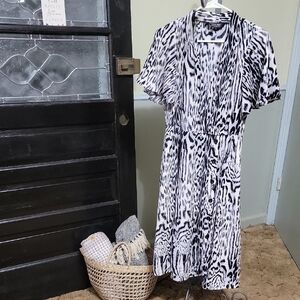 NWOT RACHEL Rachel Roy Monochrome Patterned Dress Wrap Top Pockets Woman Size S